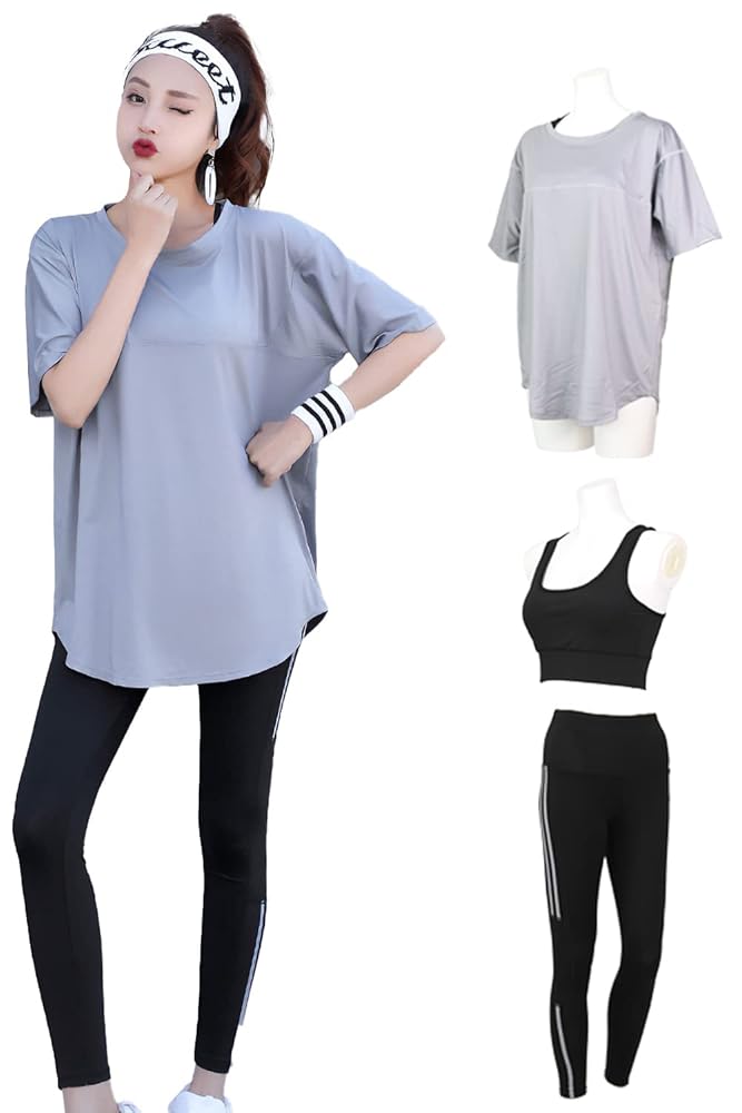 フィットネスウェア ライトブルー・ネイビー Amazon | [ブライトララ] スポーツウェア レディース セパレート